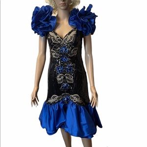 Prom dress, royal blue and black sequins. 10